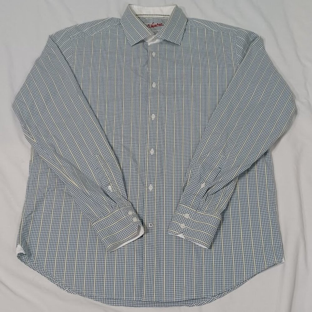 Robert Graham Mens 16.5 Dress Shirt Long Sleeve Check Flip Cuff Contrast Cotton
